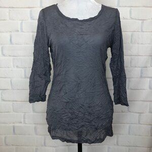 NWT Comfy USA Gray Sheer Mesh Crinkle Top Size S
